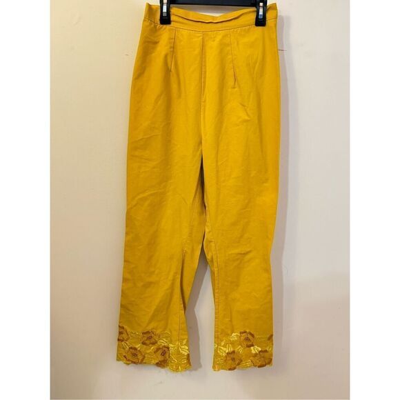 Vintage 60s Goldenrod Floral Embroidered Pants Set XS/S - Picture 7 of 9